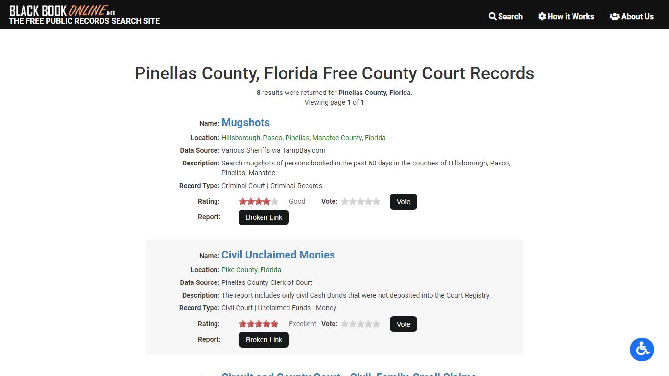 Pinellas County, Florida Free County Court Records - Black Book Online